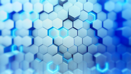 Abstract white geometric hexagonal background on surface Grunge surface, 3d rendering  technology background