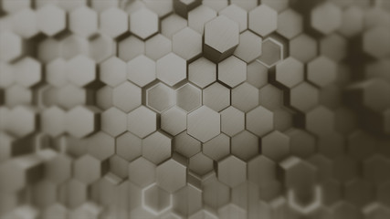 Abstract white geometric hexagonal background. Grunge surface, 3d rendering  technology background
