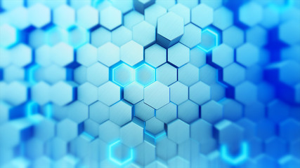 Abstract white geometric hexagonal background. Grunge surface, 3d rendering  technology background