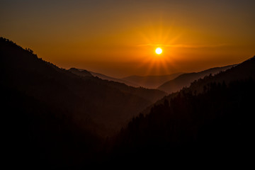 Near sunset at Morton's Overlook below Newfound Gap on the border of Tennessee and North Carolina.