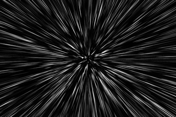 Bokeh white lines on black background, abstraction, abstract speed light motion blur texture, star particle or space traveling, black and white extrusion effect