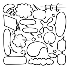 A set of different comic speech bubbles and elements. Doodles. Vector illustration.