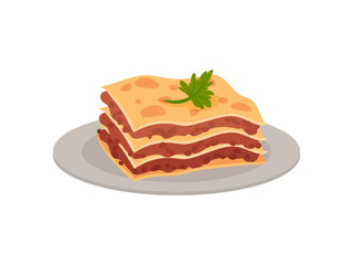 Tiramisu on a platter. Vector illustration on white background.