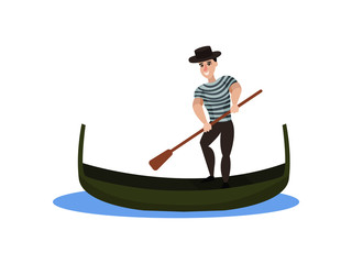 Gondolier in a hat. Vector illustration on white background.