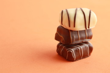 Delicious assorted bonbons cocoa chocolates from Belgium