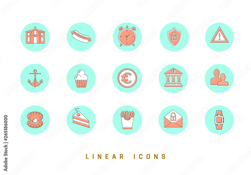 Poster set of outline vector icons for web design in simple linear style isolated on white background.