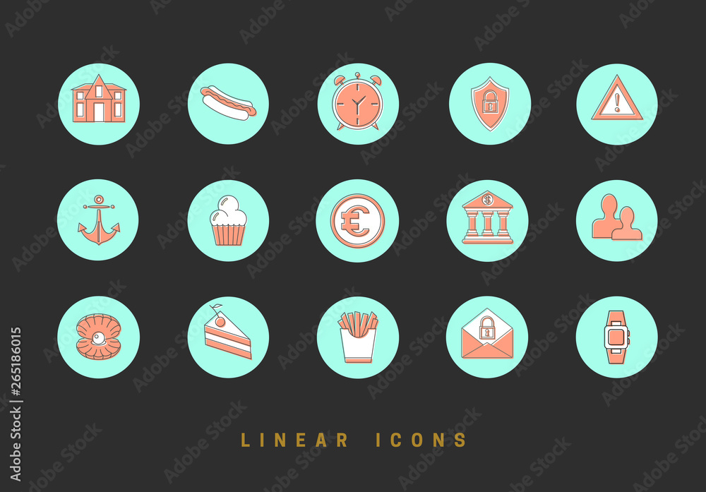 Fototapete set of outline vector icons for web design in simple linear style isolated on black background.