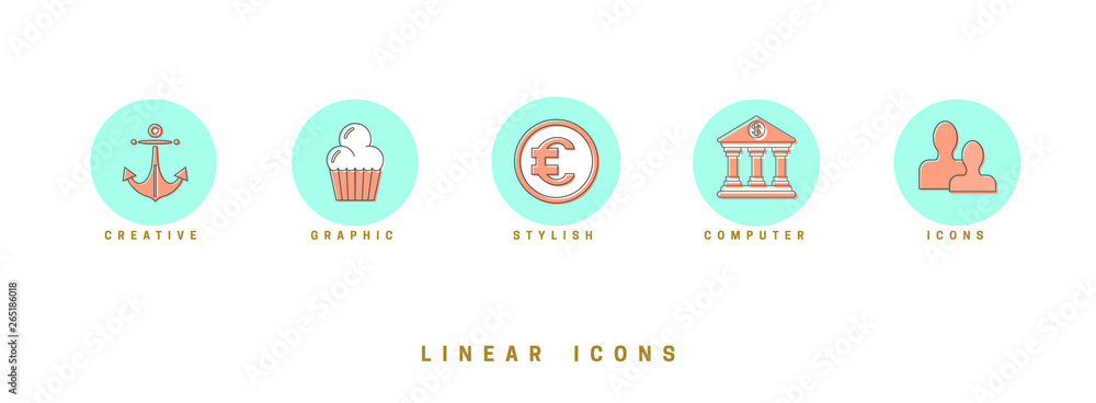 Fototapete set of outline vector icons for web design in simple linear style isolated on white background.