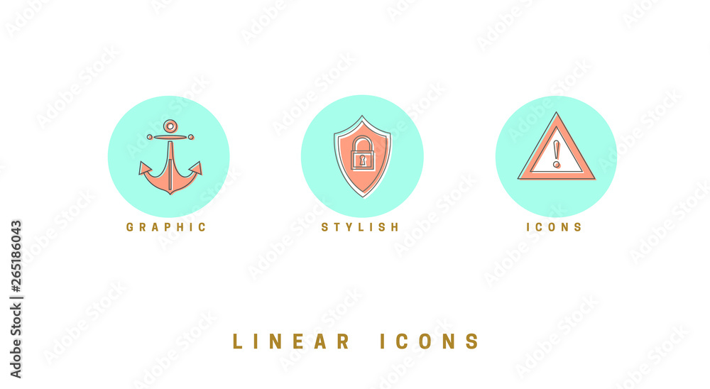 Fototapete set of outline vector icons for web design in simple linear style isolated on white background.
