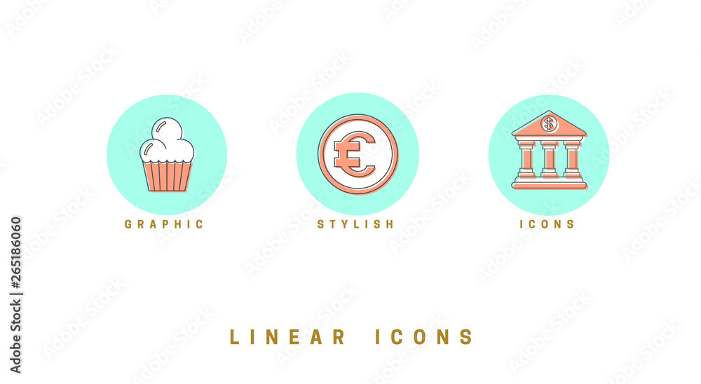 Poster set of outline vector icons for web design in simple linear style isolated on white background.