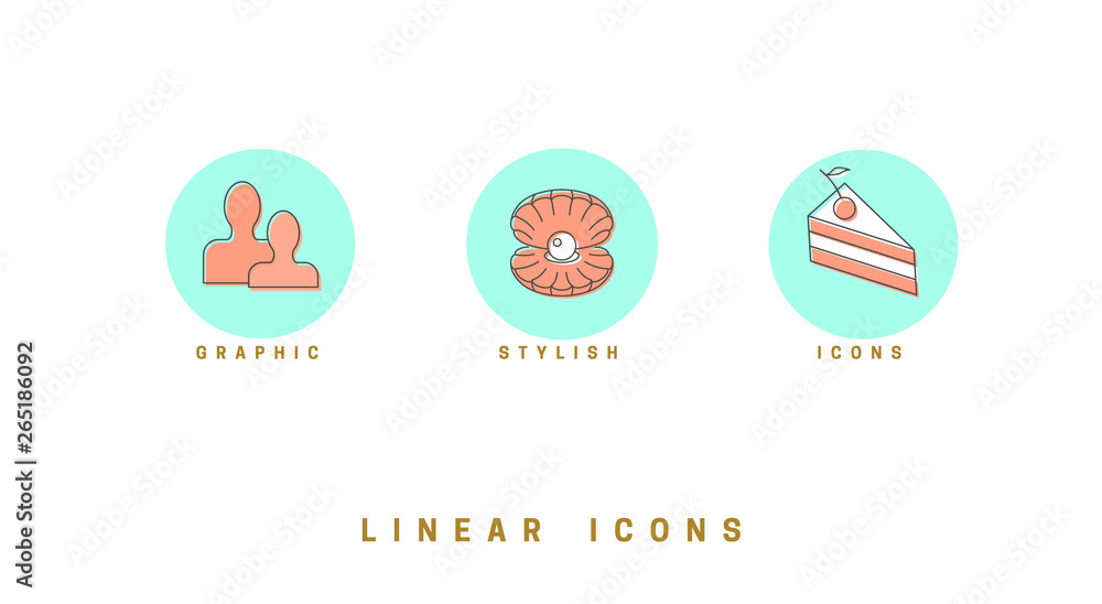 Poster set of outline vector icons for web design in simple linear style isolated on white background.