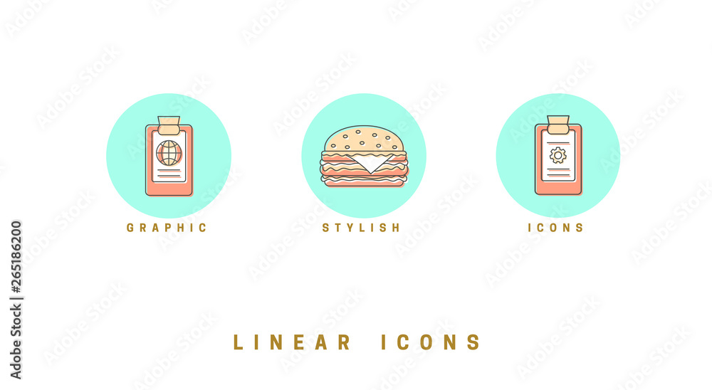 Poster set of outline vector icons for web design in simple linear style isolated on white background.