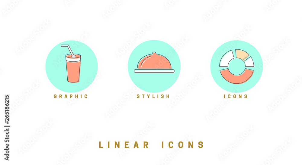 Fototapete set of outline vector icons for web design in simple linear style isolated on white background.