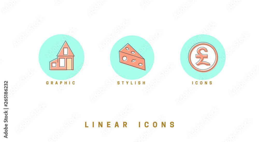 Poster set of outline vector icons for web design in simple linear style isolated on white background.