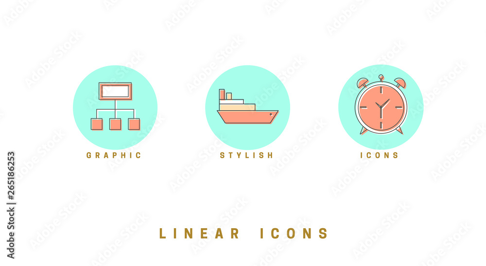 Fototapete set of outline vector icons for web design in simple linear style isolated on white background.