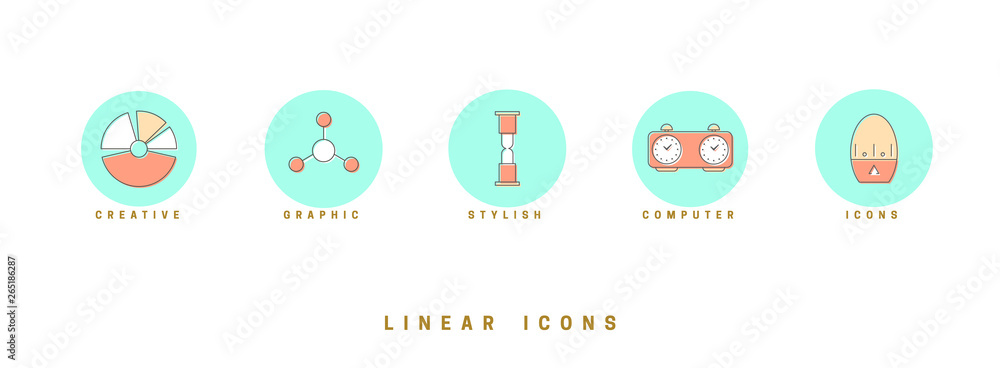 Poster set of outline vector icons for web design in simple linear style isolated on white background.