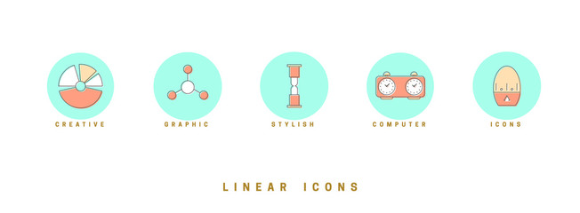 Set of outline vector icons for web design in simple linear style isolated on white background.
