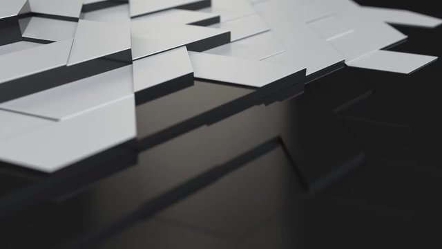 Black and White techie 3d abstract background, clean hexagonal white geometric surface pattern, 3d illustration, 3d render, loop able animation	