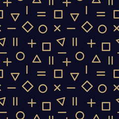 Vector trendy seamless geometric pattern - memphis design, fashion 80 - 90s. Dark vintage background