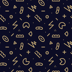 Vector trendy seamless geometric pattern - memphis design, fashion 80 - 90s. Dark vintage background