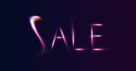 Sale typography text glowing on dark backdrop