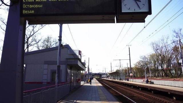 Railway station clock and information board. Moscow