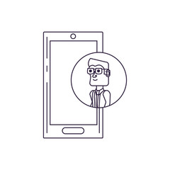 businessman in frame circular with smartphone