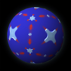 Artfully designed and colorful ball, 3D illustration on black background