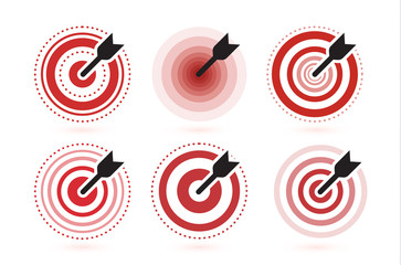 Arrow hit target vector icons set. flat winner symbol template. Modern emblem idea. Concept design for business. Isolated vector illustration on white background.