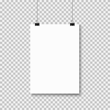 Empty A4 sized paper frame mockup hanging with paper clip