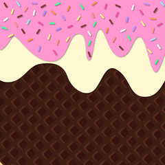 Ice Cream Melted on Chocolate Wafer Background. Vector Illustration