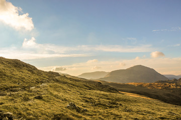 Dramatic landscape with mountains and clouds