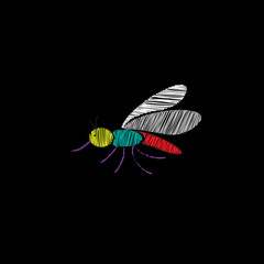 Embroidery of jeans. Smooth. Mosquito. Vector illustration on a black background