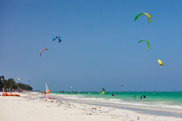 Kiteboarding spot at the beach of the ocean