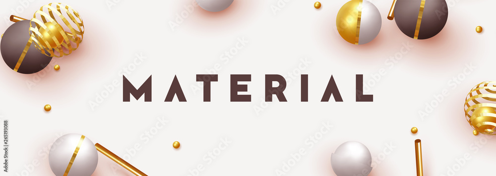 Poster background with 3d geometric objects balls and spheres. objects 3d shape gold and silver ball, volum