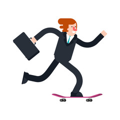 Businessman on skateboard. Boss on board. city man Skateboarder