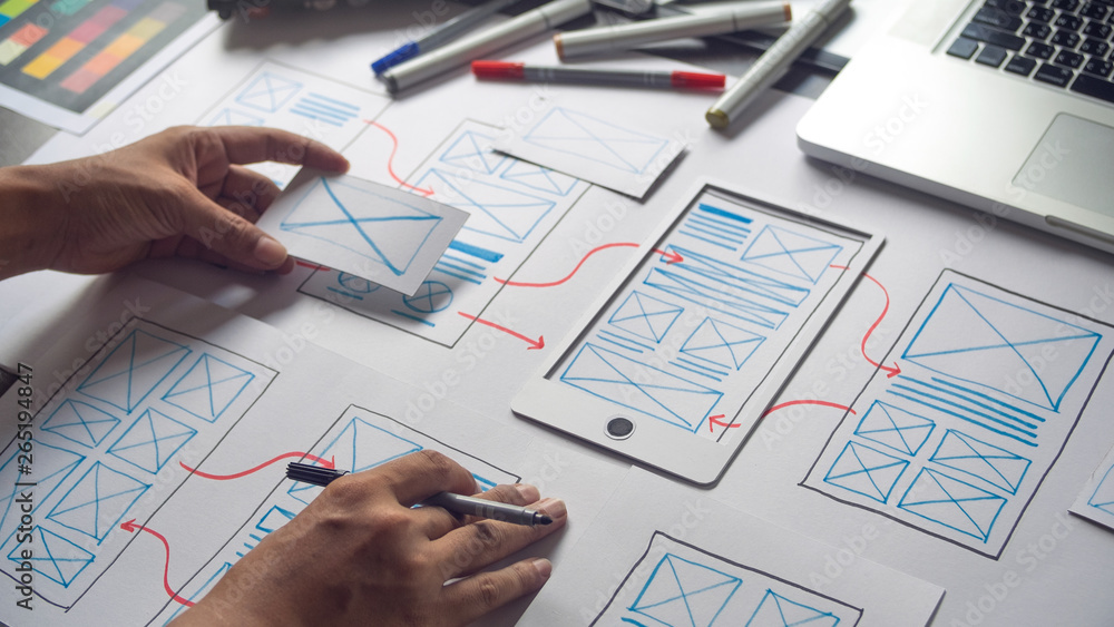 Poster ux graphic designer creative sketch planning application process development prototype wireframe for