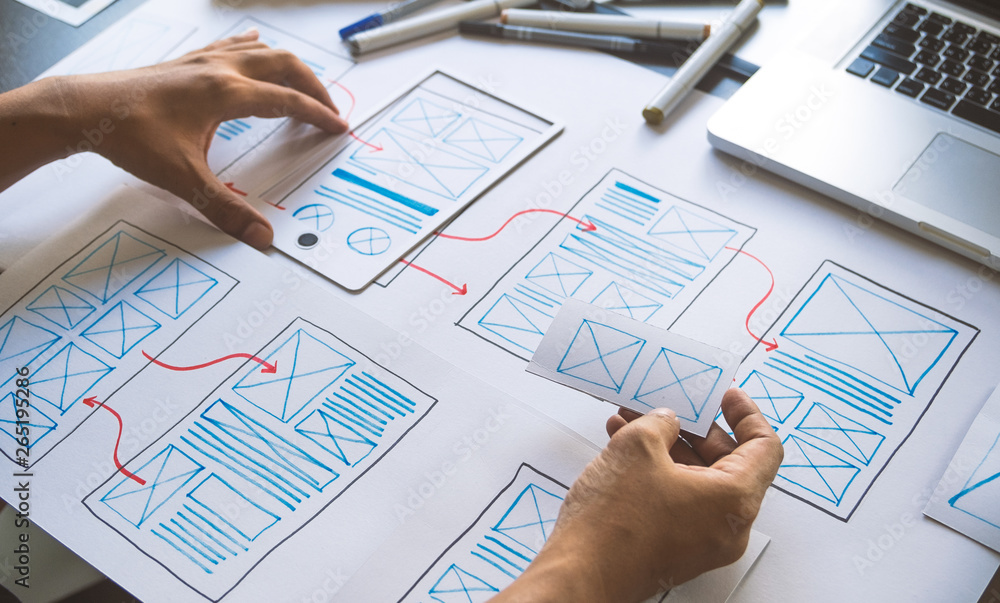 Poster ux graphic designer creative sketch planning application process development prototype wireframe for