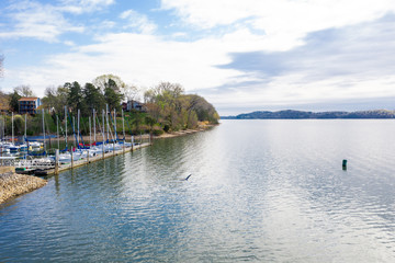 Boats docked at the harbor