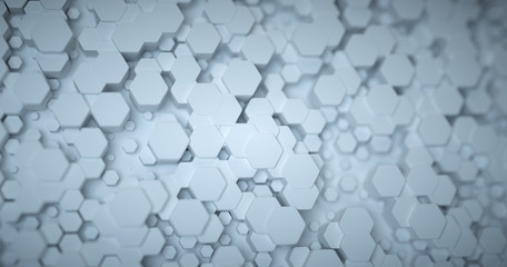 Abstract technological hexagonal background. 3d rendering. Geometric pattern. Graphic design elementfor wallpaper. Modern business card template