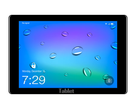 Black Tablet With Droplets On Abstract Background, On Screen Lock