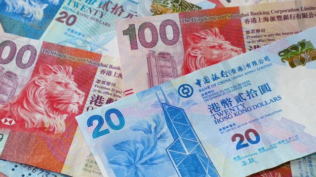 Close up 20 and 100 Hong Kong Dollars banknote, HKD money