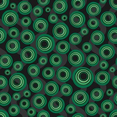 Seamless background of concentric circles in neon green colors on black