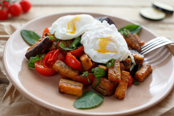 Baked vegetables and egg at home