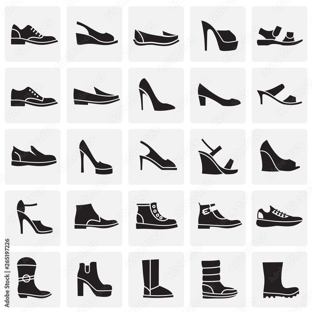 Poster shoes icons set on background for graphic and web design. simple vector sign. internet concept symbo