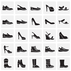 Shoes icons set on background for graphic and web design. Simple vector sign. Internet concept symbol for website button or mobile app.