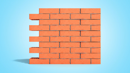 piece of brick wall 3d render on blue gradient