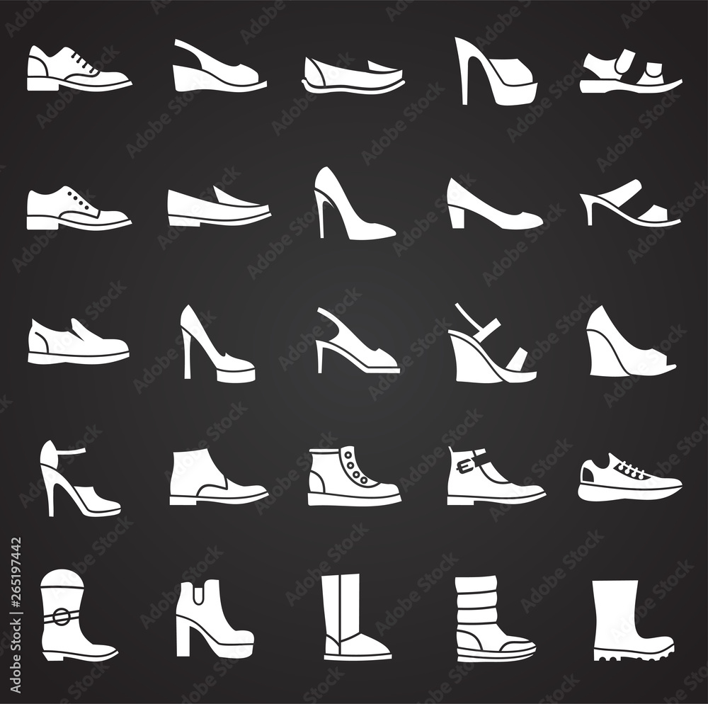 Poster shoes icons set on background for graphic and web design. simple vector sign. internet concept symbo