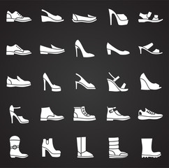 Shoes icons set on background for graphic and web design. Simple vector sign. Internet concept symbol for website button or mobile app.