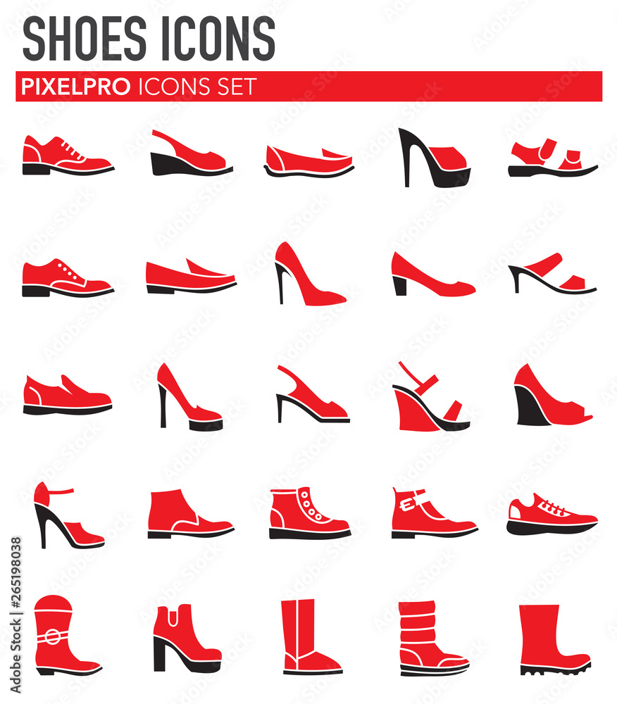 Poster shoes icons set on background for graphic and web design. simple vector sign. internet concept symbo